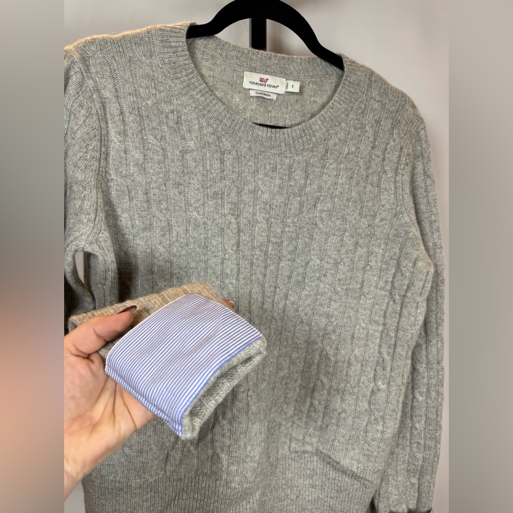 Vineyard Vines Coral Lane Cashmere Sweater Gray w/ Light Blue Cuffs Women’s S - Picture 4 of 8
